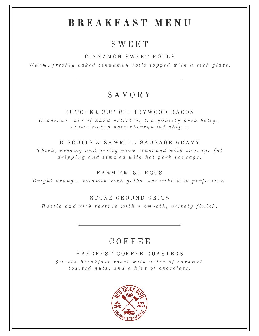 Charleston Mens Breakfast Menu